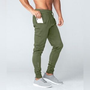 Born Tough Men’s Large Joggers Olive Green Athletic Pants Zip Pockets Stretch